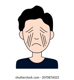 Flat illustration vector graphic of sad and unhappy expression face man character