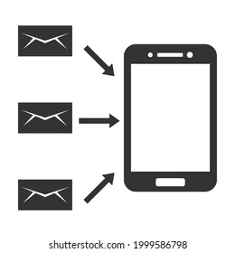 A flat illustration vector graphic of sending email, reply text and received by smartphone with arrow. Online communication.