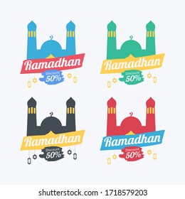 flat illustration vector graphic of stickers Ramadan sale discount good for Ramadan needs. flat design. Muslim illustration.flat illustration. Ramadan sale. discount