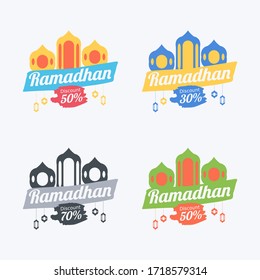 flache Vektorgrafik der Aufkleber Ramadan Rabatt gut für Ramadan Bedürfnisse. flaches Design. Moslemische Illustration. Ramadan Verkauf. Rabatt