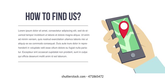 Flat illustration in vector hand holding smart phone with virtual reality game screen. Play a mobile game using location information.
