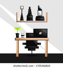 Vektorillustration für Wohnungen mit Flachbild-Inneneinrichtung für Geschäftsbereiche