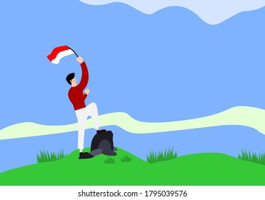 Vector de ilustración plana del Día de la Independencia de Indonesia el 17 de agosto de 1945. Ideal para sus plantillas de diseño como fondos, diseños web, afiches, banners, libros, ilustraciones, etc.