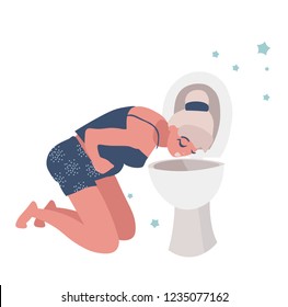 Flat illustration vector of a pregnant woman with nausea and reflux digestive problems in poor health from toxemia and in a girl with a tummy