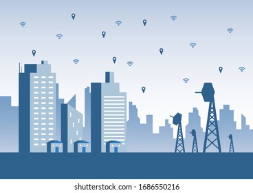 Flat illustration vector of smart city building, connect cityscape design for background 