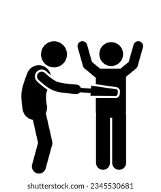 flat illustration vector  stick figure,stickman,pictogram. Airport metal detector and security