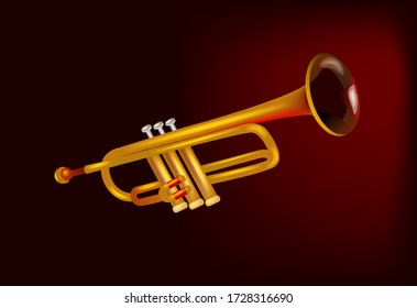 FLAT ILLUSTRATION OR VECTOR ILLUSTRATION OF TRUMPET BRASS JAZZ MUSIC INSTRUMENT COLORFUL GLOSSY VECTOR