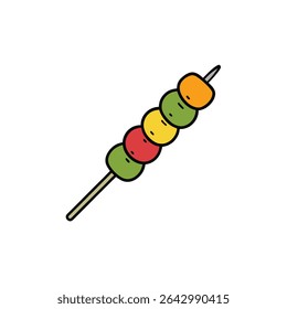 a flat illustration of vegetable skewers in line art