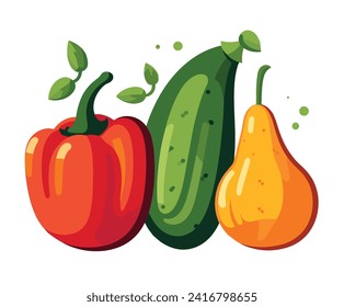 Flat illustration of vegetables. red bell pepper and Zucchini and pear vector vegetables icon. vegetables isolated on white background. vegetables symbol