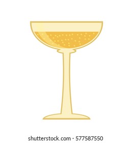 A Flat Illustration Of Vintage Champagne Glass; A Vector  Retro Object; Isolated On White Background; An Icon, Sign Or Symbol, Glyph. Golden Drink With Bubbles