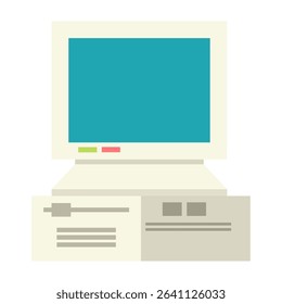 Flat Illustration Vintage computer with monitor. Vector Icon