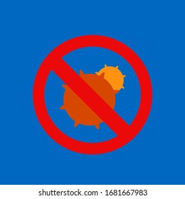 Flat illustration of virus with forbidden sign.