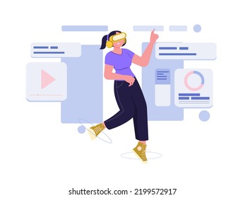 Flache Illustration. Vr goggles Konzept. Arbeiten Sie in Zukunft. World Meta Vers. Simulation virtueller Realität. eine neue digitale Welt-Technologie
