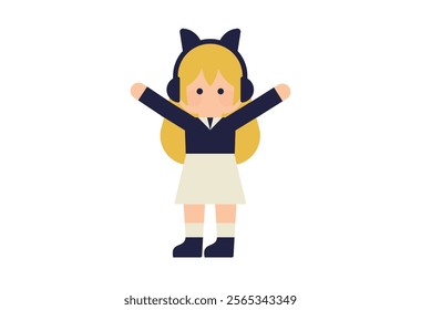 Flat illustration of a vtuber and a distributor with cat ears headphones ( Vector human material, deformed, simple )