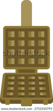Flat illustration of a waffle iron press with square grid plates and a handle