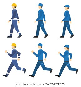 Ilustração plana: trabalhadores andando e correndo