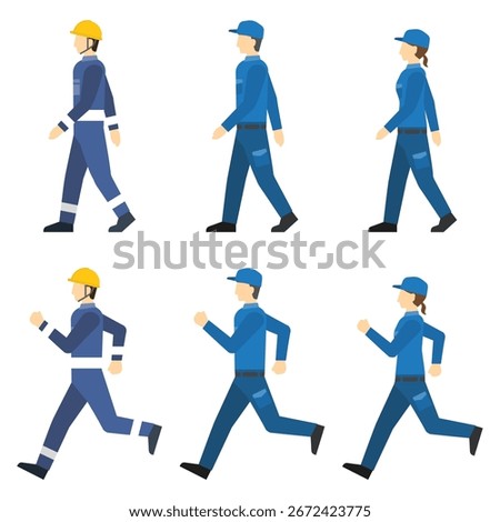 Flat illustration: walking and running workers