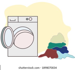 flat illustration of washing machine and dirty clothes, daily activities, washing clothes and more