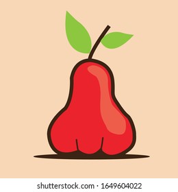 Flat Illustration. Water apple
 fruit isolated on plain background. Suitable for wallpaper, banner, Children book illustration, card invitation, flyer, web design. Healty Food.