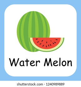 Flat Illustration of Watermelon with Text Vector Design. Education for Kids.