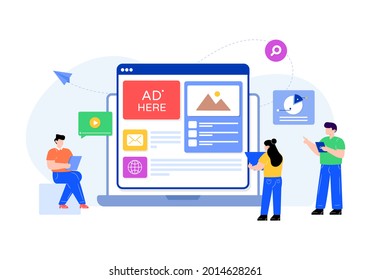Ilustración plana del anuncio web en estilo moderno 