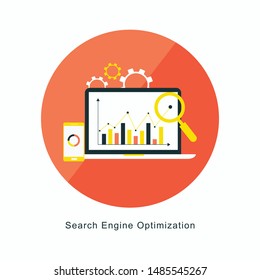 Flat illustration web analytics design , SEO optimization.