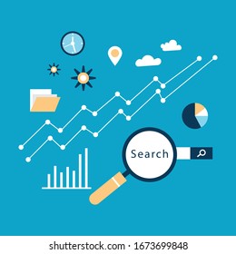 Flat illustration web analytics design , SEO optimization.