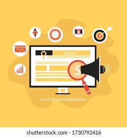Flat illustration web analytics design, SEO optimization
