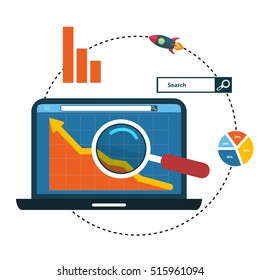 Flat illustration web analytics design , SEO optimization.