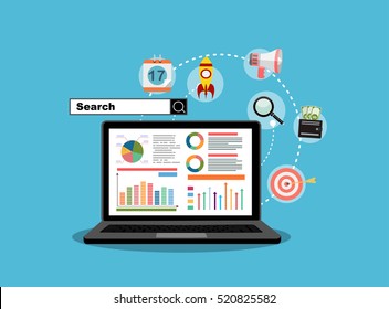 Flat illustration web analytics design , SEO optimization.