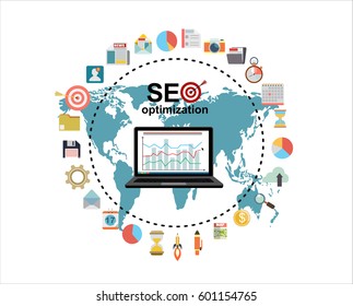 Flat illustration web analytics design , SEO optimization.