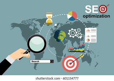 Flat illustration web analytics design , SEO optimization.