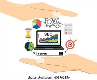 Flat illustration web analytics design , SEO optimization.