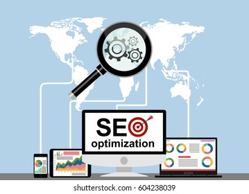 Flat illustration web analytics design , SEO optimization.