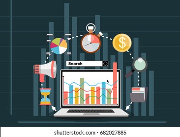 Flat illustration web analytics design , SEO optimization.
