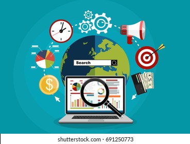 Flat illustration web analytics design , SEO optimization.