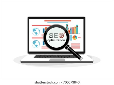 Flat illustration web analytics design , SEO optimization.