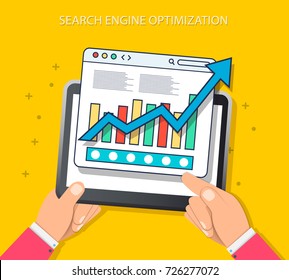 Flat illustration web analytics design, SEO optimization. Vector illustration. EPS 10