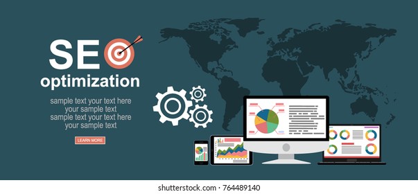 Flat illustration web analytics design , SEO optimization.
