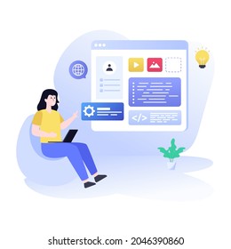 Flat illustration of web development in modern editable design 