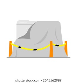Flat illustration of web page under construction or maintenance. The webpage surrounded by safety barricades. content is not yet available, still being developed, or temporarily inaccessible