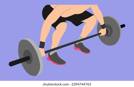 flat illustration of weightlifter man preparing for barbell workout in gym