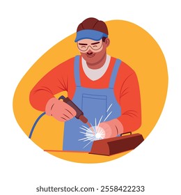 A flat illustration of a welder 

