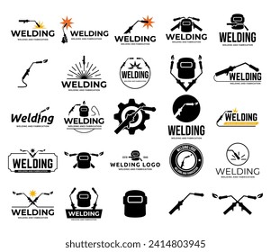 Flat illustration welding torch logo design. Welder tool with spark vector design. Welding work logotype