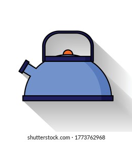 A flat illustration of whistling kettle in kitchen