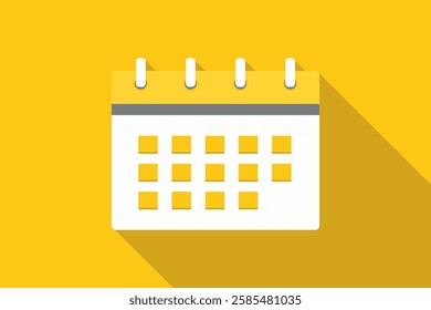 Flat illustration of white calendar on solid yellow background represent business travel or project planning