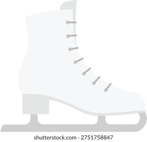 Ilustración plana de una bota de patín de hielo blanco con cordones y hoja en vista lateral