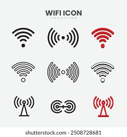 ilustração plana de ícone wifi, símbolo de sinal de comunicação. sinal e símbolo. Ícone sem fio. Conjunto de símbolos Wifi. tecnologia sem fio do roteador.