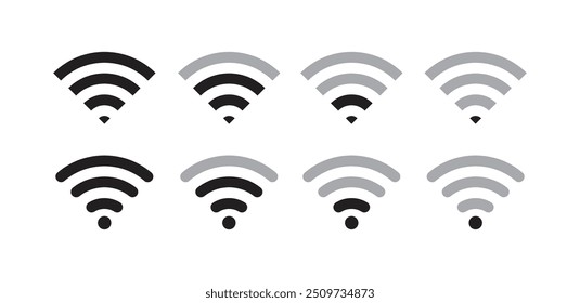 ilustração plana de wifi ícone vetorial, símbolo sinal de comunicação. sinal e símbolo. Ícone sem fio. Conjunto de símbolos Wi-fi. tecnologia sem fio do roteador. Zona sem fio livre. Sinal sólido de área de wifi pública.