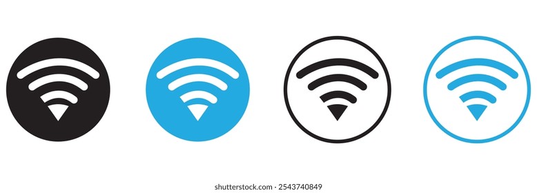 ilustração plana de wifi ícone vetorial, símbolo sinal de comunicação. sinal e símbolo. Ícone sem fio. Conjunto de símbolos Wi-fi. tecnologia sem fio do roteador. Zona sem fio livre. Sinal sólido de área de wifi pública.